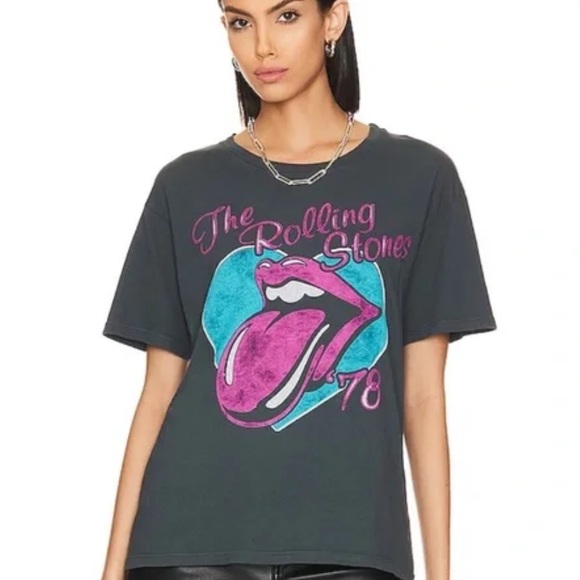 DAYDREAMER Rolling Stones 78 Ticket Boyfriend Tee in Vintage Black Size X-Small - Picture 1 of 5